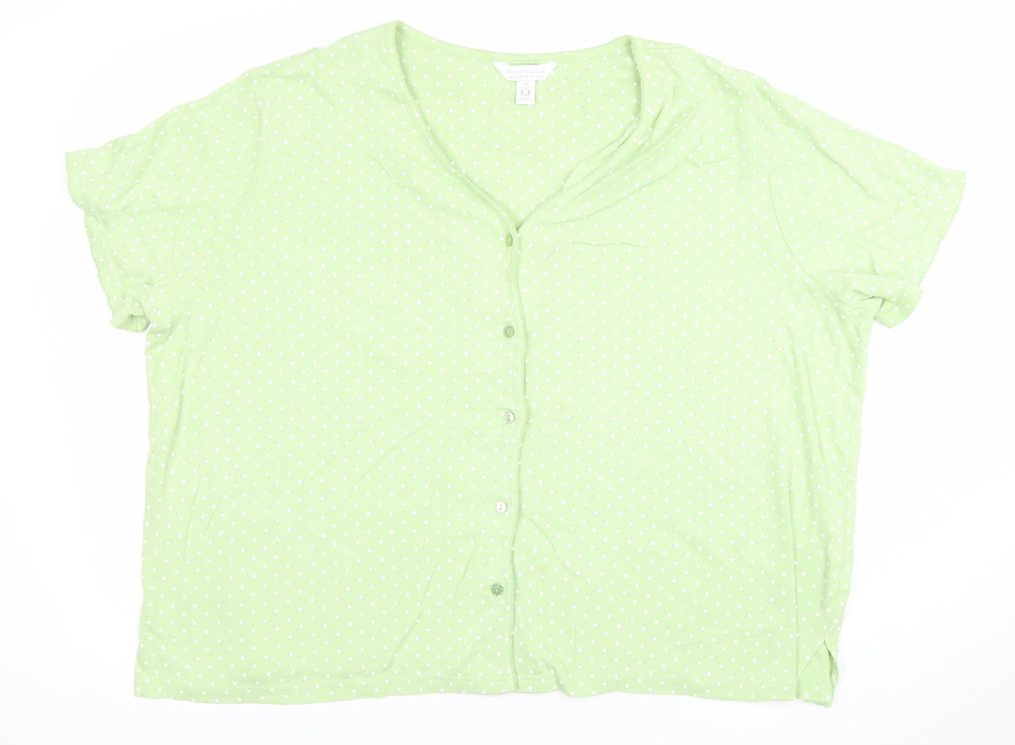 Charter Club Womens Green Polka Dot Cotton Short Sleeve Cardigan 2XL