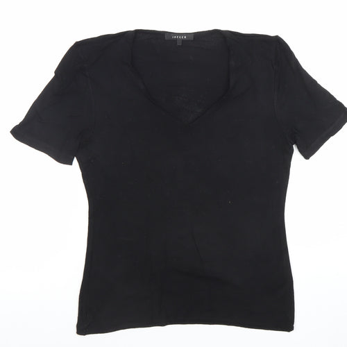 Jaeger Womens Black V-Neck Short Sleeve Cotton T-Shirt M