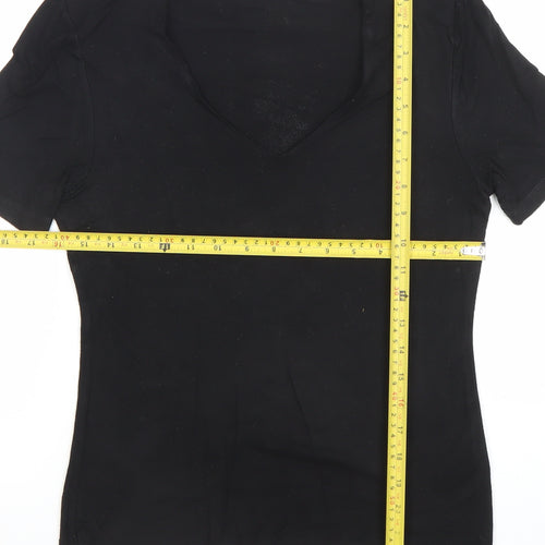 Jaeger Womens Black V-Neck Short Sleeve Cotton T-Shirt M