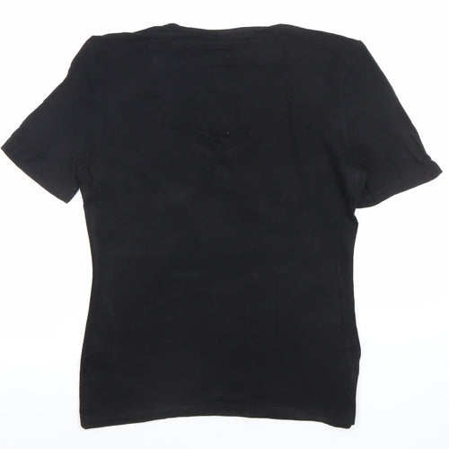Jaeger Womens Black V-Neck Short Sleeve Cotton T-Shirt M
