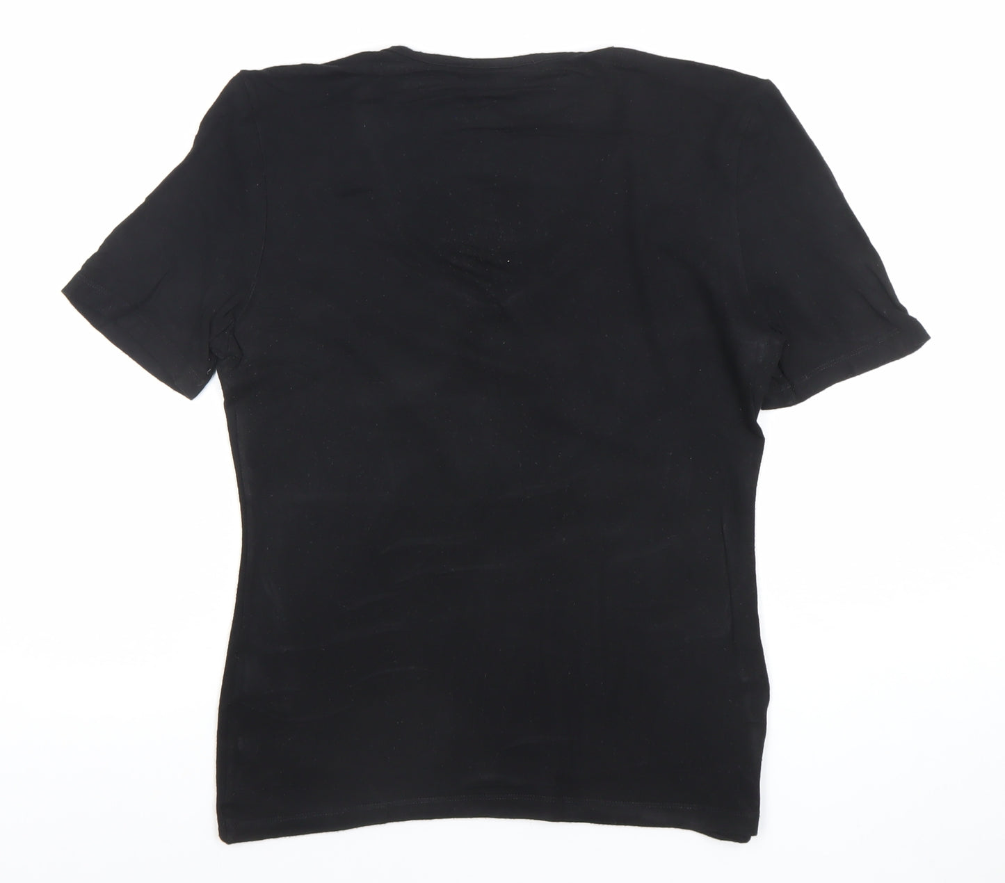 Jaeger Womens Black V-Neck Short Sleeve Cotton T-Shirt M