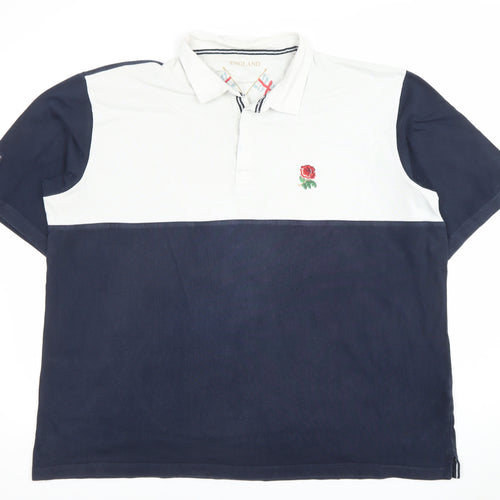 Men’s England Rugby Polo Shirt Blue White 3XL Cotton Embroidered Rose