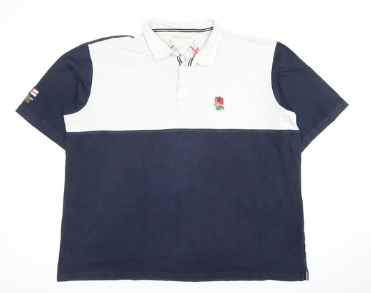 Men’s England Rugby Polo Shirt Blue White 3XL Cotton Embroidered Rose
