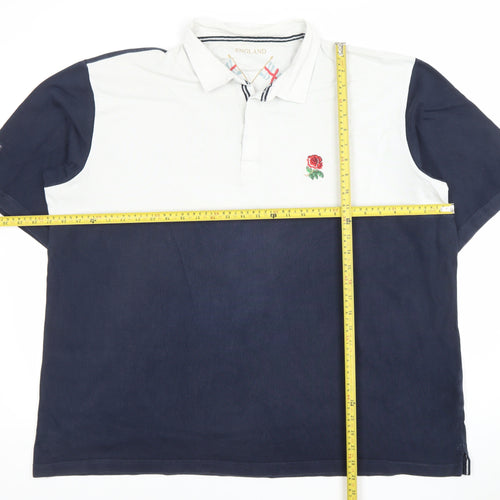 Men’s England Rugby Polo Shirt Blue White 3XL Cotton Embroidered Rose