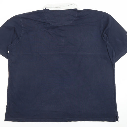 Men’s England Rugby Polo Shirt Blue White 3XL Cotton Embroidered Rose