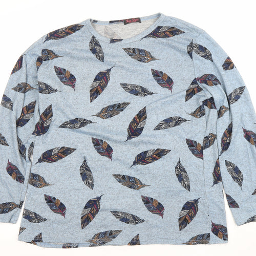 Kite Dope Womens Blue Feather Print Long Sleeve Cotton T-Shirt 3XL