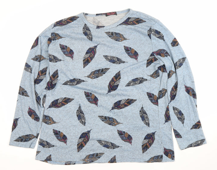 Kite Dope Womens Blue Feather Print Long Sleeve Cotton T-Shirt 3XL