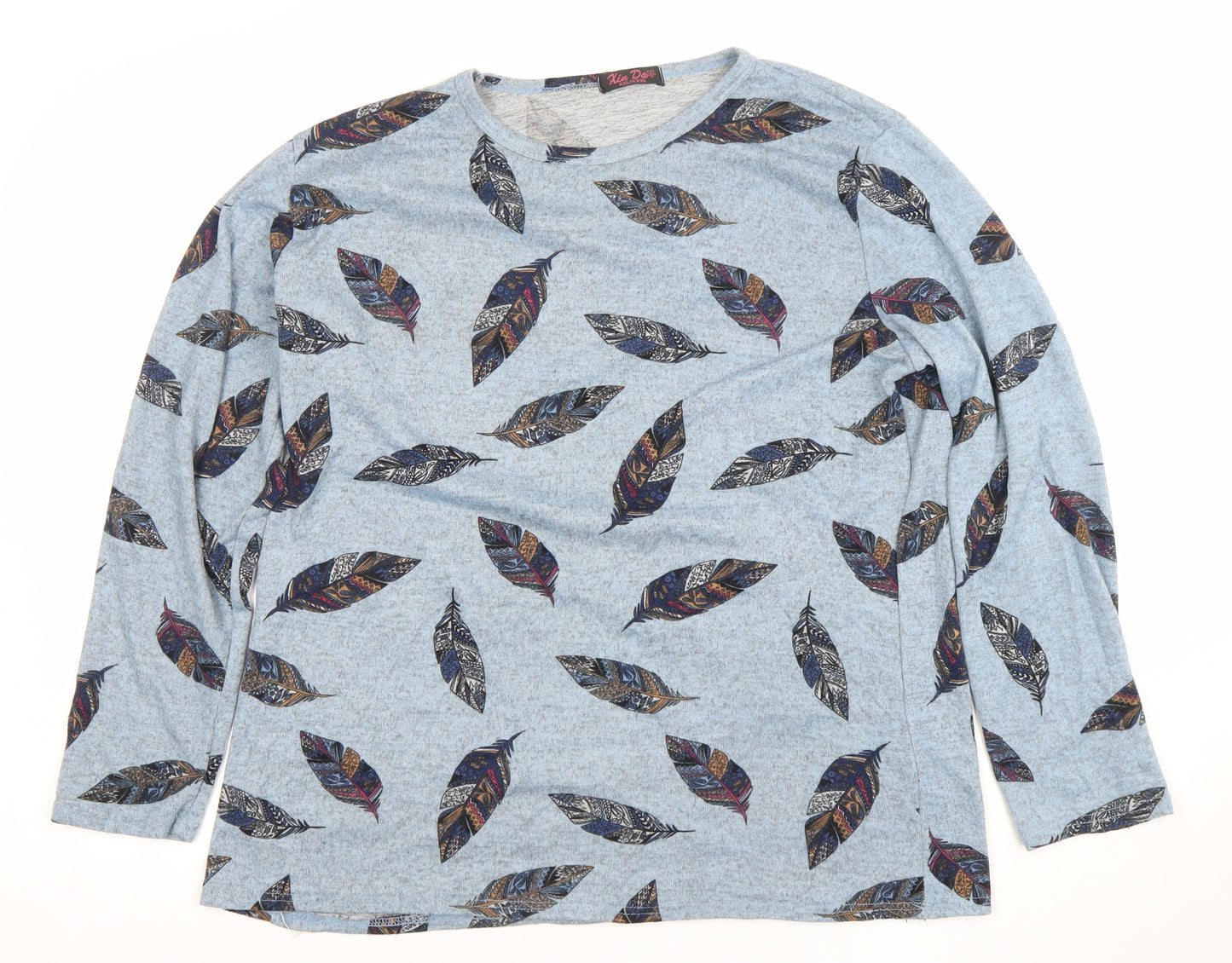 Kite Dope Womens Blue Feather Print Long Sleeve Cotton T-Shirt 3XL