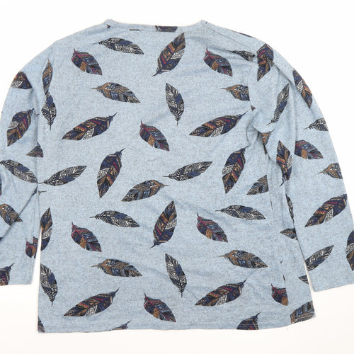 Kite Dope Womens Blue Feather Print Long Sleeve Cotton T-Shirt 3XL