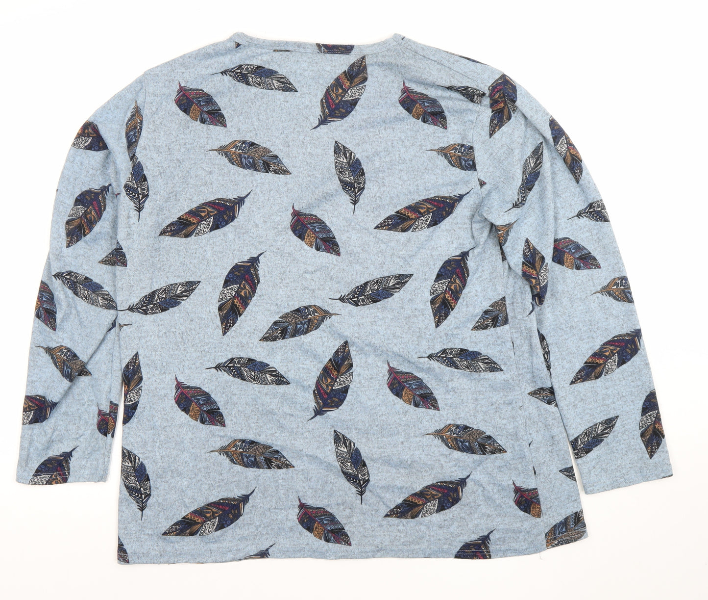 Kite Dope Womens Blue Feather Print Long Sleeve Cotton T-Shirt 3XL