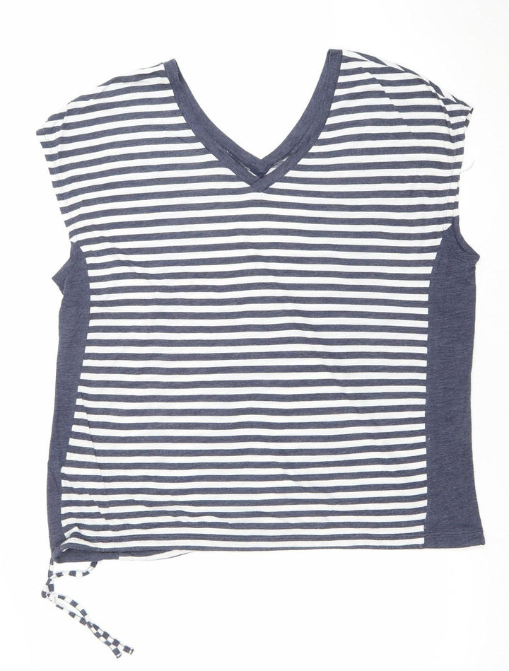 Next Women’s Blue White Striped V-Neck Short Sleeve T-Shirt Size 16
