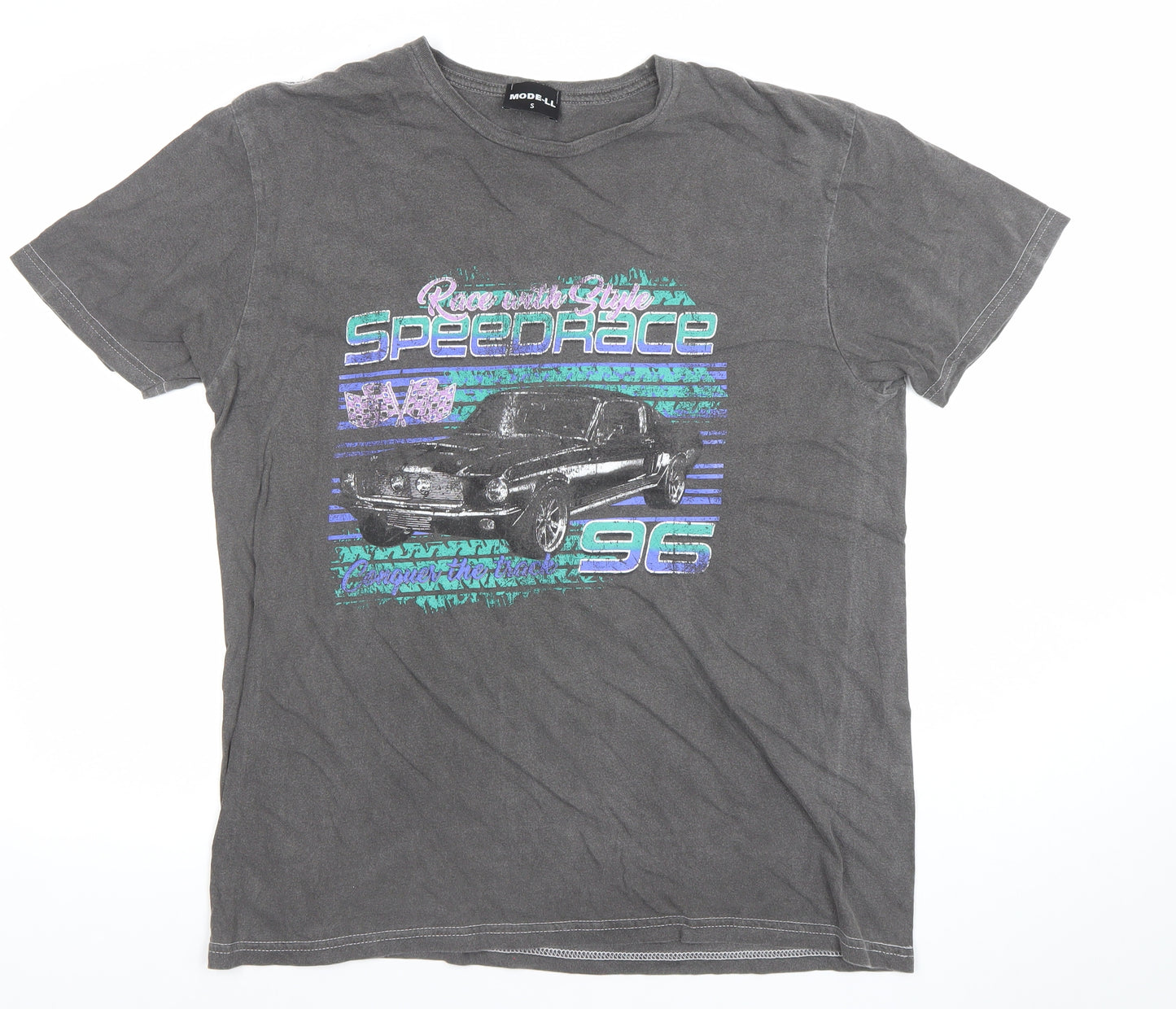MODE-LL Men's Grey Retro Car Graphic T-Shirt Size S