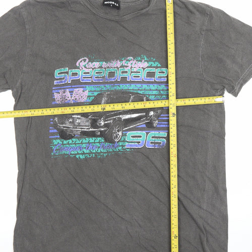 MODE-LL Men's Grey Retro Car Graphic T-Shirt Size S
