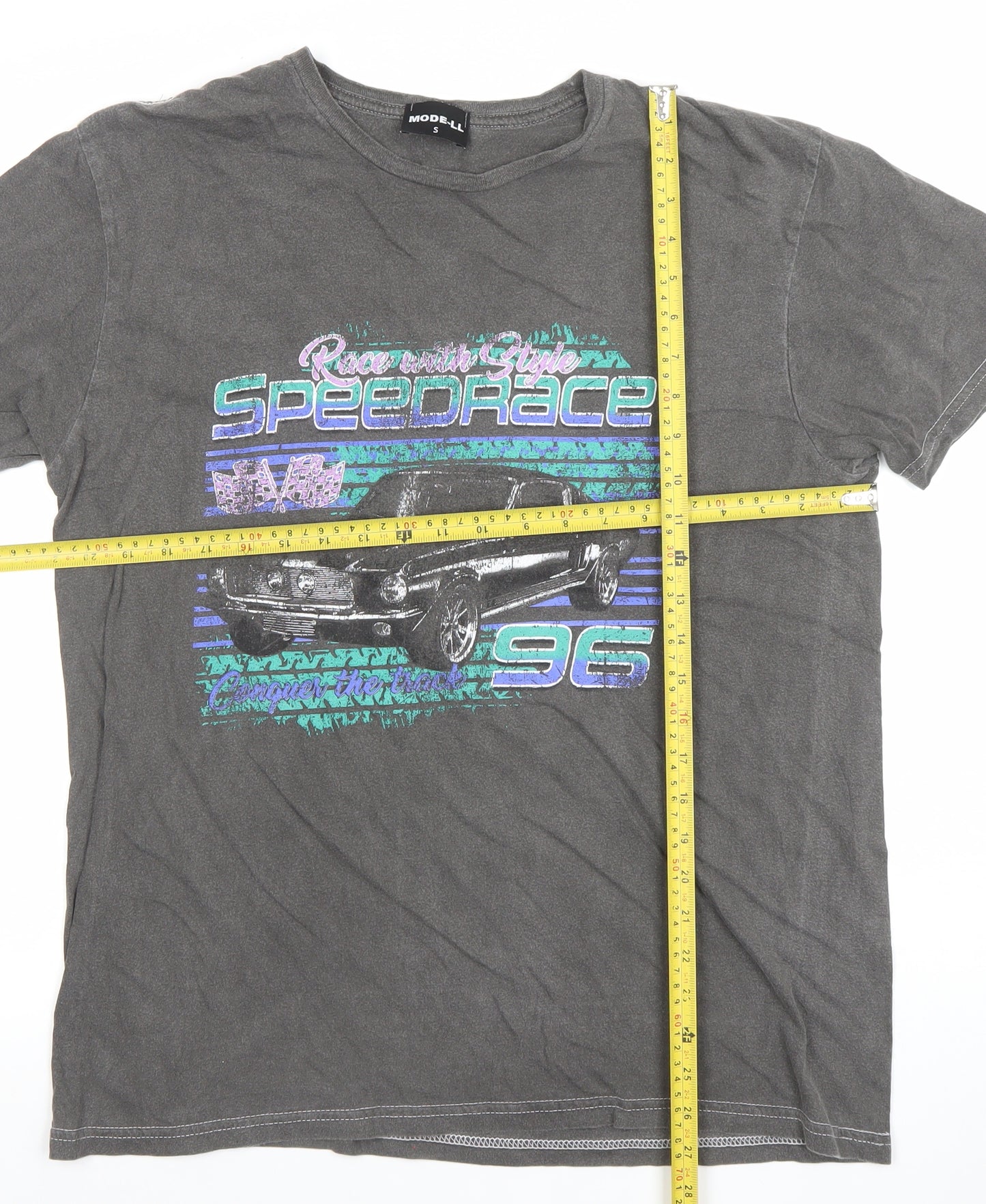 MODE-LL Men's Grey Retro Car Graphic T-Shirt Size S