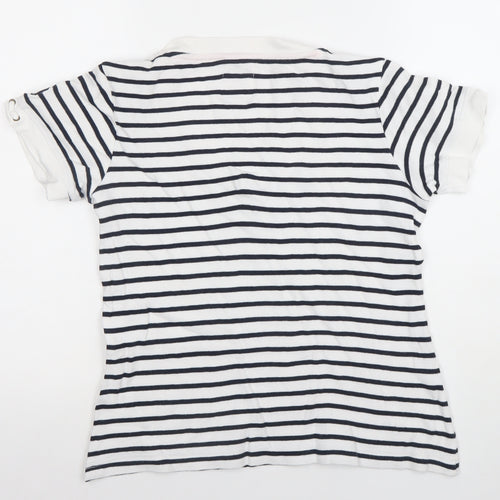 Voile Bleue Women’s Blue Striped Nautical V-Neck T-Shirt Small