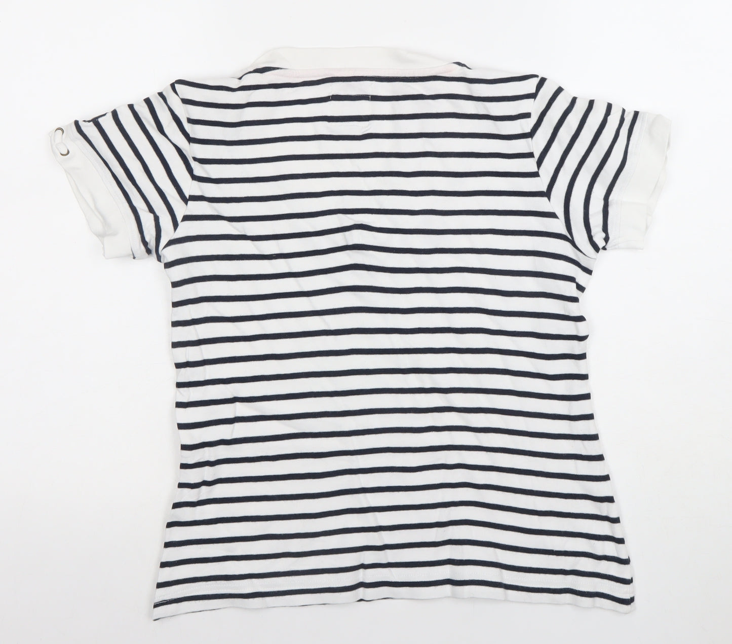 Voile Bleue Women’s Blue Striped Nautical V-Neck T-Shirt Small