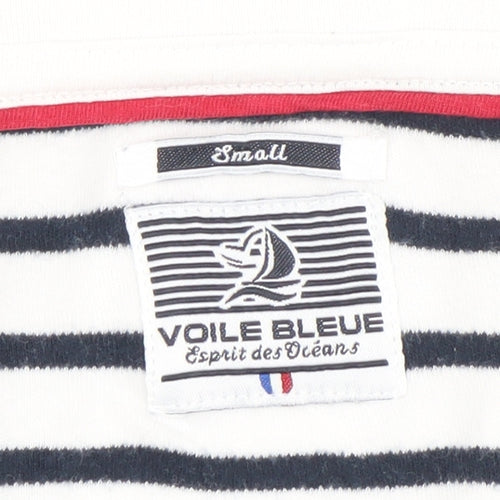 Voile Bleue Women’s Blue Striped Nautical V-Neck T-Shirt Small