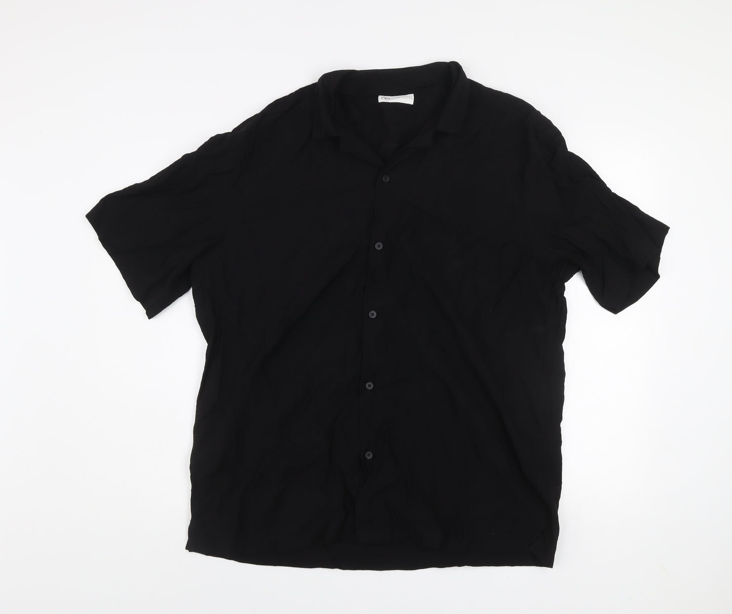 Zara Men's Black XL Short Sleeve Regular Fit Button-Up Shirt