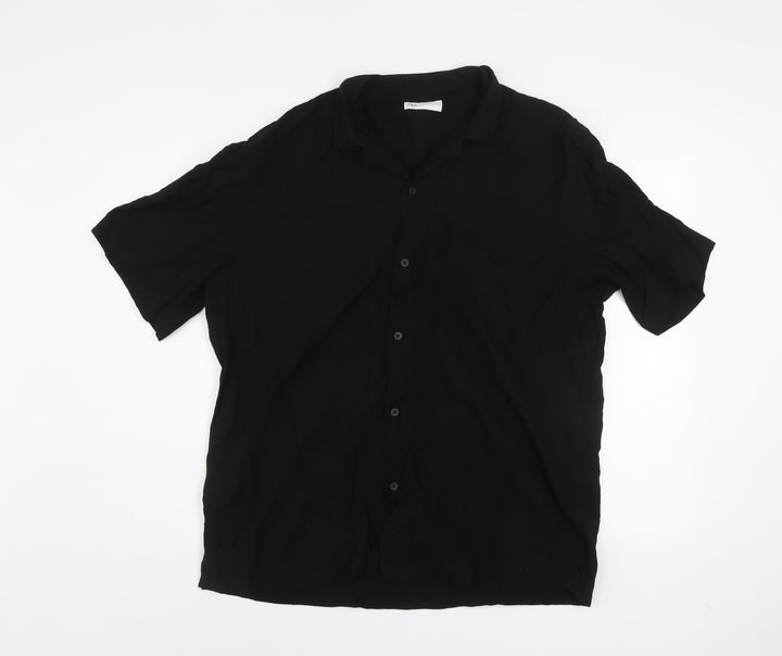 Zara Men's Black XL Short Sleeve Regular Fit Button-Up Shirt