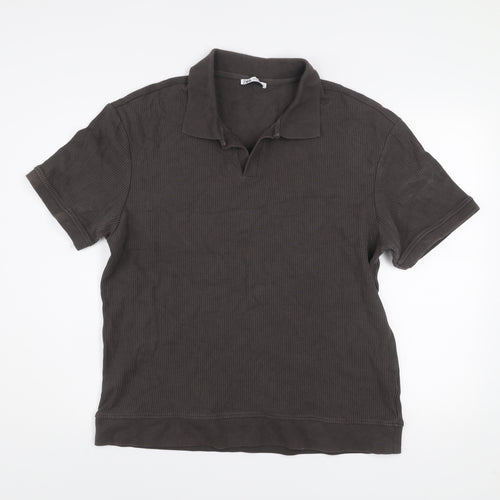 Zara Men Brown Collared Short Sleeve Cotton Knit Polo Shirt Size XL