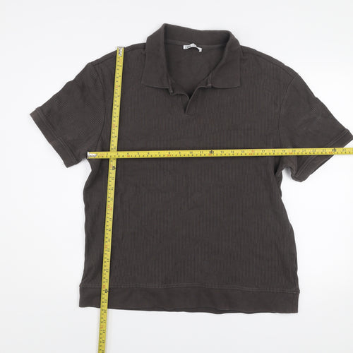 Zara Men Brown Collared Short Sleeve Cotton Knit Polo Shirt Size XL