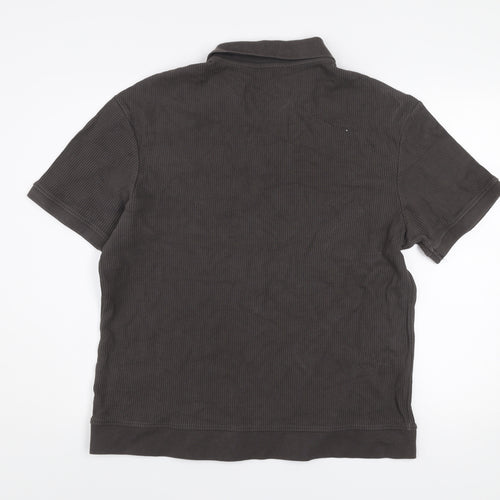 Zara Men Brown Collared Short Sleeve Cotton Knit Polo Shirt Size XL