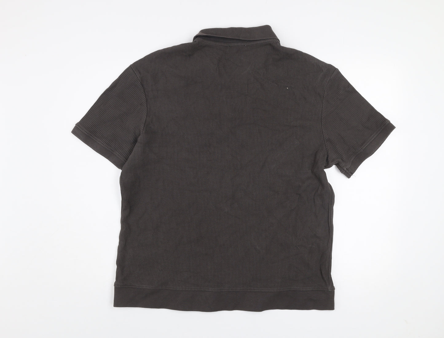 Zara Men Brown Collared Short Sleeve Cotton Knit Polo Shirt Size XL