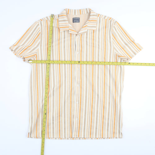 Primark Men's Beige Striped Regular Fit Short Sleeve Button-Up Shirt Size L