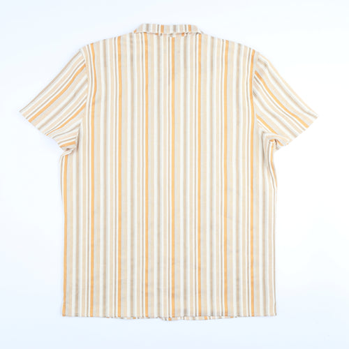 Primark Men's Beige Striped Regular Fit Short Sleeve Button-Up Shirt Size L