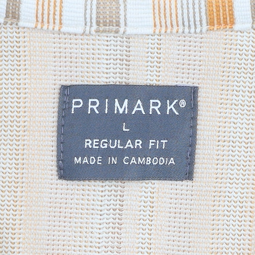 Primark Men's Beige Striped Regular Fit Short Sleeve Button-Up Shirt Size L