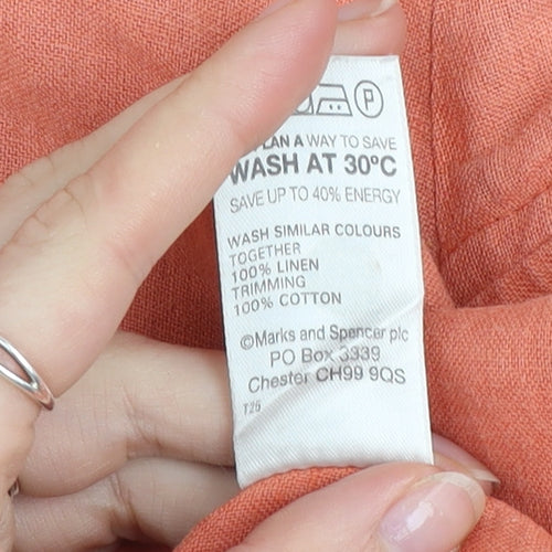 Marks and Spencer Women’s Orange Linen Shift Dress Size 18 Short Sleeve