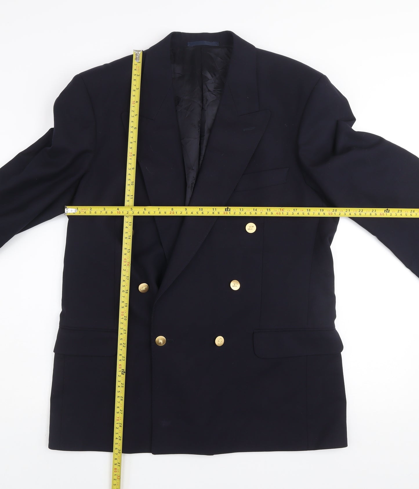 Jaeger Men’s Navy Blue Wool Double-Breasted Blazer 50R Classic Fit