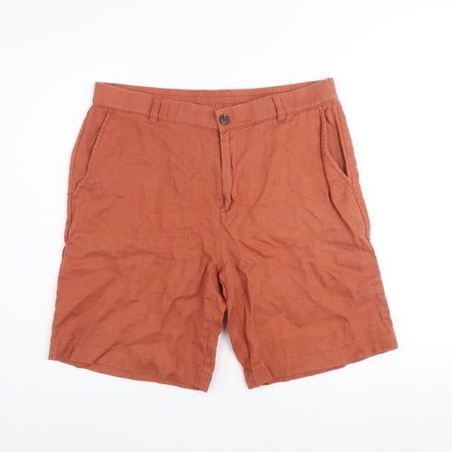 Dunnes Stores Men's Brown Linen Chino Shorts Size L 34in Waist