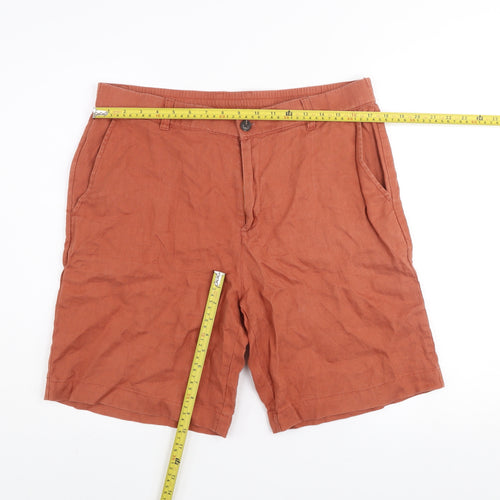 Dunnes Stores Men's Brown Linen Chino Shorts Size L 34in Waist