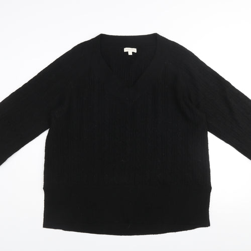 Monsoon Women’s Black V-Neck Cable-Knit Pullover Jumper Size L