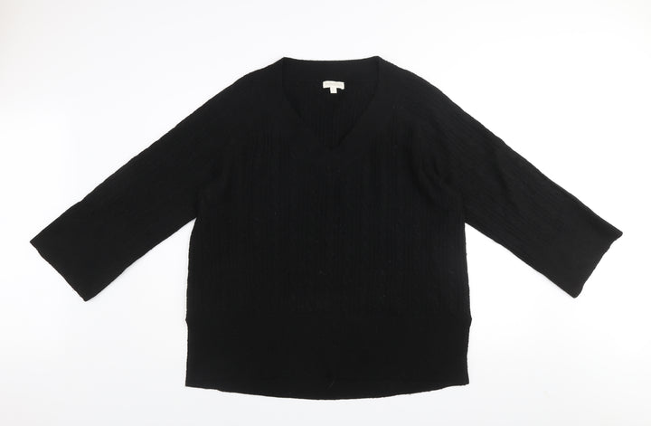 Monsoon Women’s Black V-Neck Cable-Knit Pullover Jumper Size L