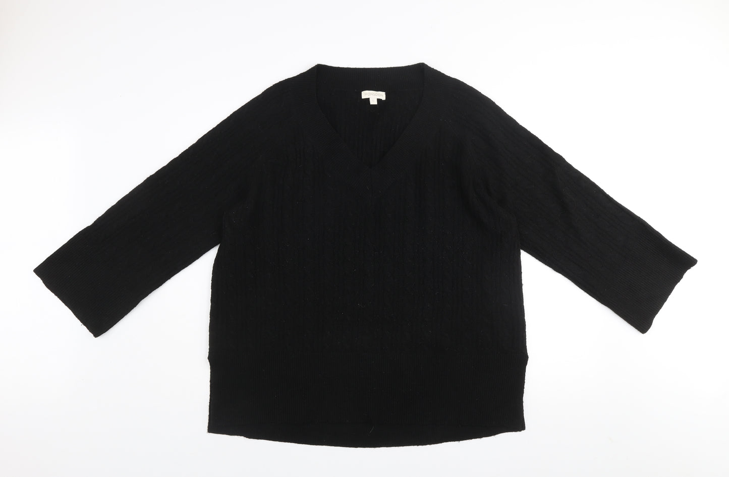Monsoon Women’s Black V-Neck Cable-Knit Pullover Jumper Size L