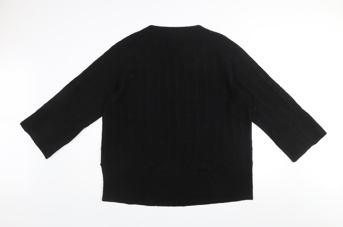 Monsoon Women’s Black V-Neck Cable-Knit Pullover Jumper Size L