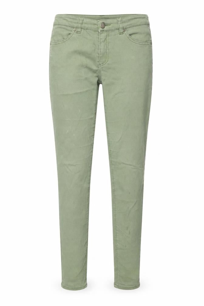 Front view of H&M Divided women’s green skinny stretch jeans, size UK 10