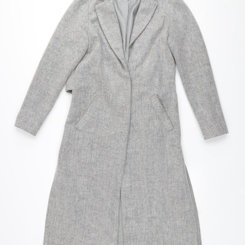 New Look Women’s Grey Long Belted Wool Blend Overcoat Size 6