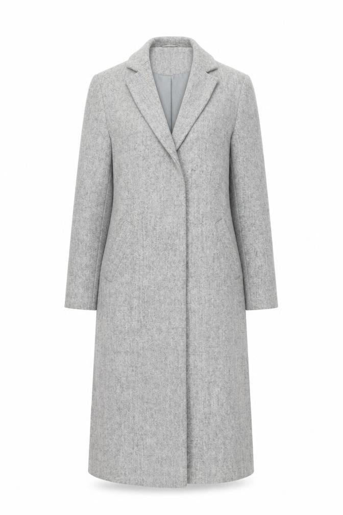 Front view of New Look Women’s Grey Long Belted Wool Blend Overcoat, size UK 6