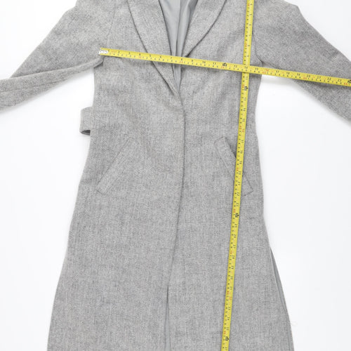 New Look Women’s Grey Long Belted Wool Blend Overcoat Size 6