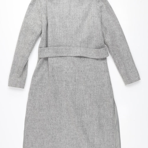 New Look Women’s Grey Long Belted Wool Blend Overcoat Size 6