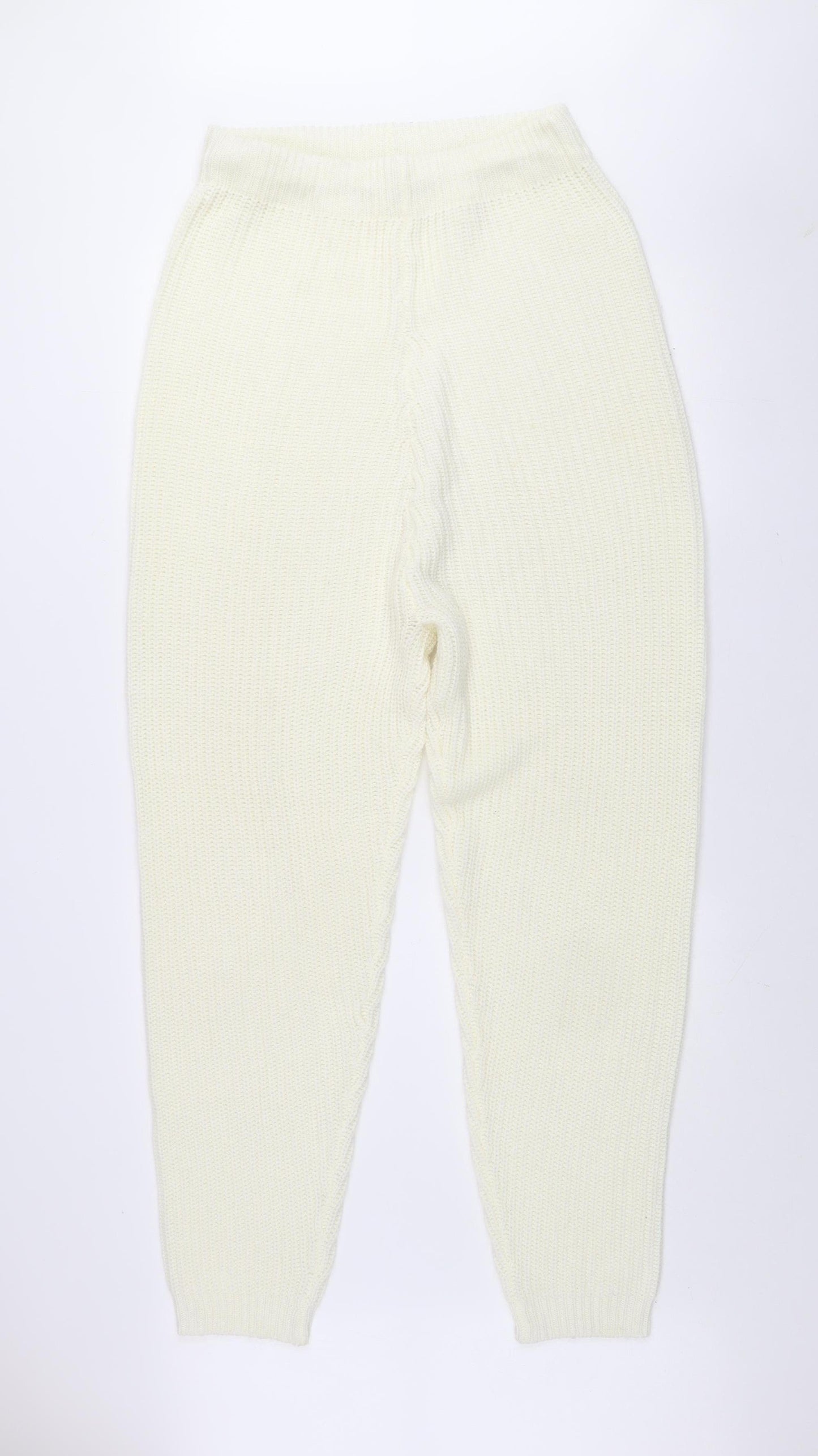 MISSPAP Women Ivory Acrylic Knit Jogger Trousers Size 14