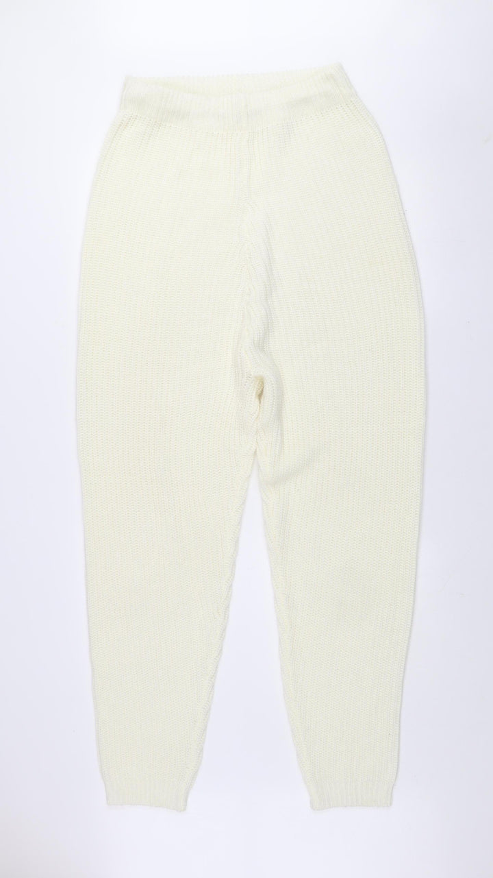 MISSPAP Women Ivory Acrylic Knit Jogger Trousers Size 14