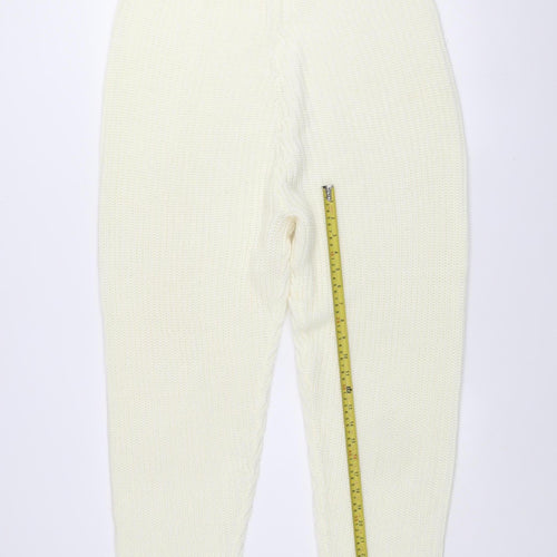 MISSPAP Women Ivory Acrylic Knit Jogger Trousers Size 14