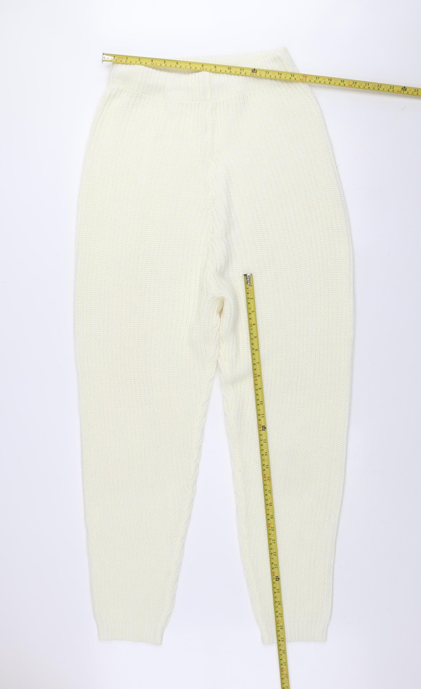 MISSPAP Women Ivory Acrylic Knit Jogger Trousers Size 14