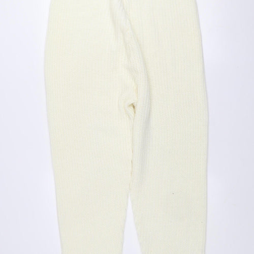 MISSPAP Women Ivory Acrylic Knit Jogger Trousers Size 14