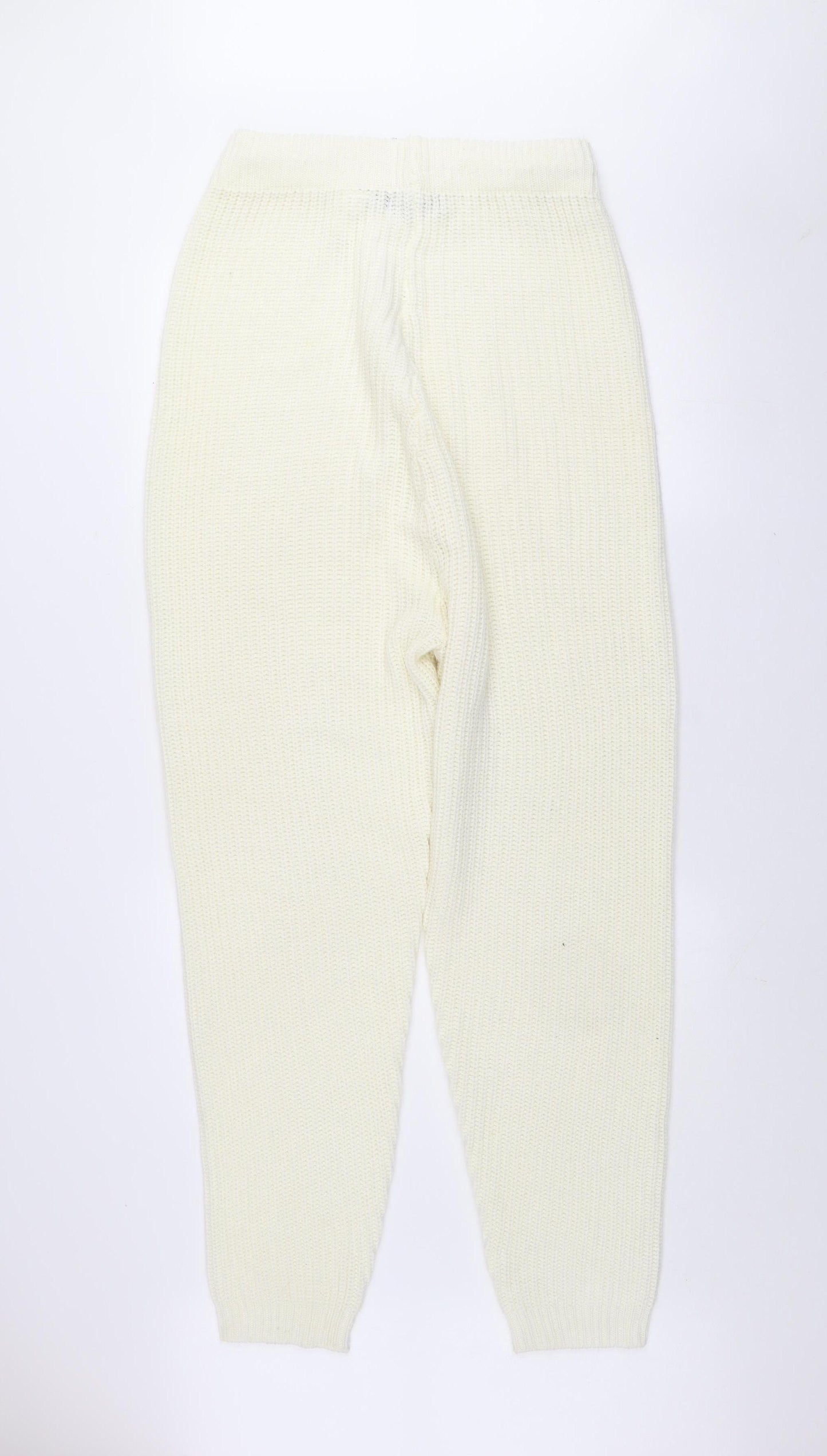 MISSPAP Women Ivory Acrylic Knit Jogger Trousers Size 14