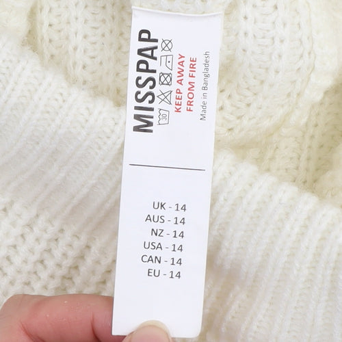 MISSPAP Women Ivory Acrylic Knit Jogger Trousers Size 14